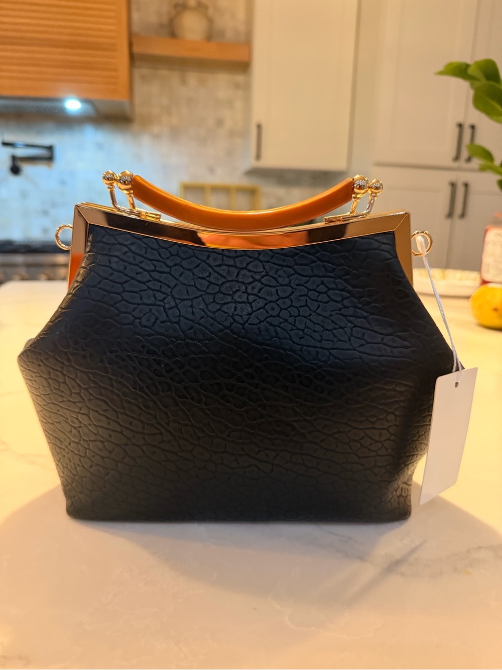 Structured Black Frame-Top Women's Handbag
